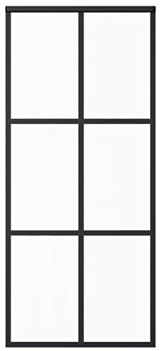 Gecheer Schiebetür Glastür Rostfrei Glasschiebetür Glastür Tür Schiebetürsystem Schiebetürbeschlag ESG-Glas und Aluminium 90x205 cm Schwarz