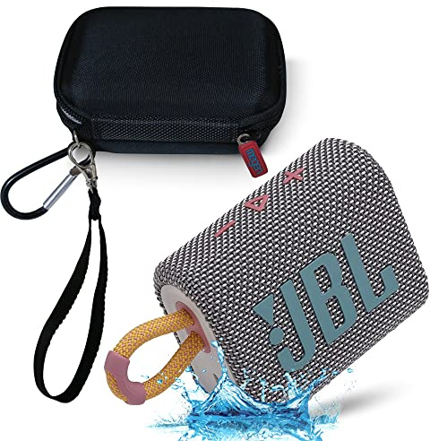 JBL GO 3 - Set di altoparlanti Bluetooth ultra portatili impermeabili con custodia rigida Megen (grigio)
