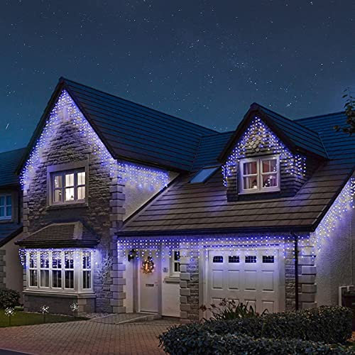 Festive Lights - ConnectGo - Eiszapfen LED-Lichterkette, Anschließbar mit klarem Kabel, Weinachts Lichtervorhang, IP44 wasserdicht (40m - 1600 LEDs, Blau-Weiß)
