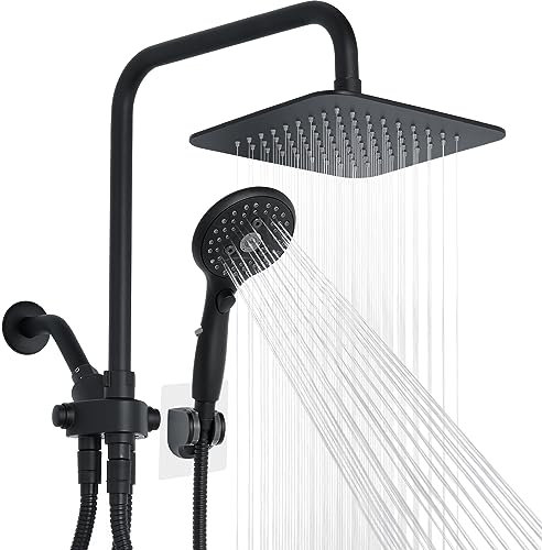 VXV 8'' High Pressure Rainfall Shower Head with 6 Function Handheld Shower Spray, Dual Shower Head Combo with Adjustable Slide Bar, Luxury Matte Black