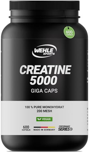 Creatin Kapseln hochdosiert, 5000 mg Creatin Monohydrat pro Tagesdosis, 600 vegane Kapseln, Mesh Faktor 200, Halal & Vegan (600 Kapseln)