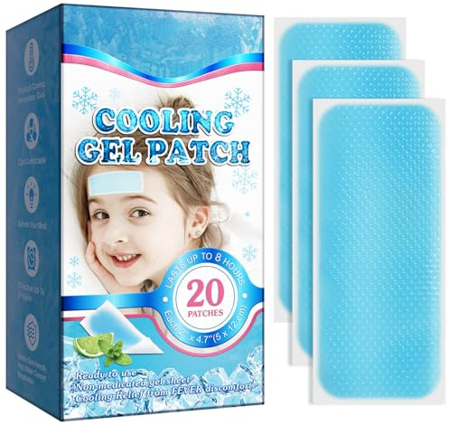 20 Sheets Fever Patches for Kids - Hot Weather Cooling Gel Patches for Adults - Headache Patches - Forehead Fever Cool Pads - Cooling & Pain Relief