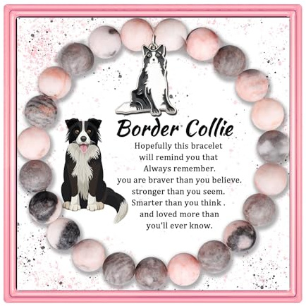 PARTNER Border Collie Inspirational Birthday Gifts for Women Unique Border Collie Gifts Natural Stone Beaded Bracelets for Women Agate Beaded Jewelry with Meaningful Message Card For Border Collie
