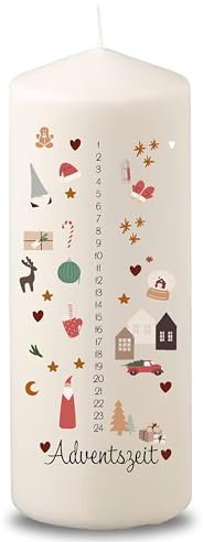 Villa Rosa Lotta – Handgemachte Weihnachtskerze Adventskerze mit Weihnachtsmotiv & Zahlen | Kerzen für Adventskalendar | 15x6 cm Kerze Weihnachtsdeko für Wohnzimmer | Weihnachstgeschenk