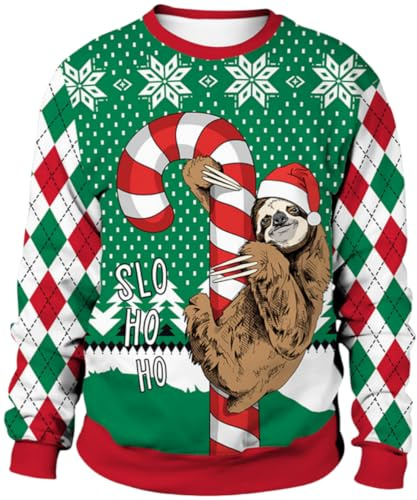 Ocean Plus Herrar Jul Digitaltryckt Sweatshirt Unisex Långärmad Tröja Rundhals med Snögubbe Rundhals Sweatshirts (L (bröst: 118 cm), Julträd lat)