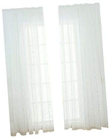 AOKWAWALIY Cortinas Transparentes De Estrellas Plateadas para Niñas Paneles De Cortina De Voile con Ojales De Ventana para Habitación Infantil Color Blanco