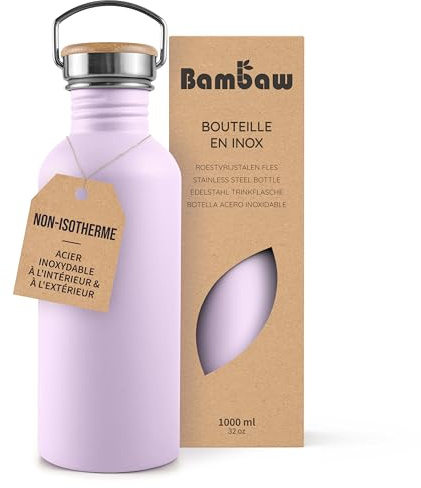 Bambaw Edelstahl Trinkflasche Lila Wasserflasche 1l Nicht Isolierte Edelstahlflasche 1L Sportflasche BPA Frei Flasche Wiederverwendbare Flasche - Hell Flieder