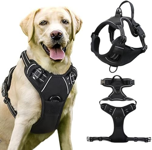 BDSHUNBF Dog Harness Large Dog No Pull Pet Harness with 2 Leash Clips,Anti Pull Dog Harness,Adjustable Soft Padded Pet Vest Harness,Reflective No-Choke with Easy Control Handle for Training Walking