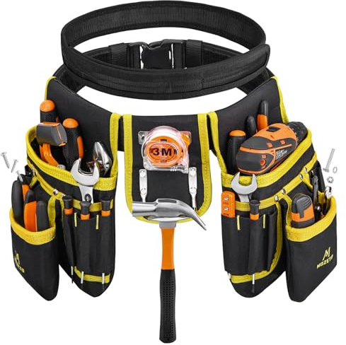 MOZETO Tool Belt 26 Pockets, Quick Release Construction Tool Belt with EDC Inner Belt for Electrician Carpenter, Adjusts from 30 to 50 Inches (36-42)
