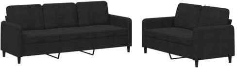 vidaXL Sofagarnitur 2-TLG., Sessel Couch mit Kissen, Sofa Wohnzimmersofa mit Armlehnen, Couchgarnitur Designsofa Sitzmöbel Polstermöbel, Schwarz Samt