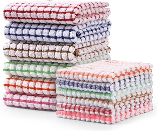 TESIN 12 Pack Kitchen Towels and Dishcloths Set, Reusable Dish Cloths Bulk Microfibre Cleaning Towels, Washing Dishes Rags for Everyday Cooking and Baking