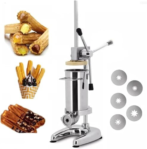 Macchina per creare churro per ciambelle spagnole, riempitrice manuale per churros, macchina per churros spagnoli verticali, con 5 ugelli per tubazioni, per casa e cucina,2L