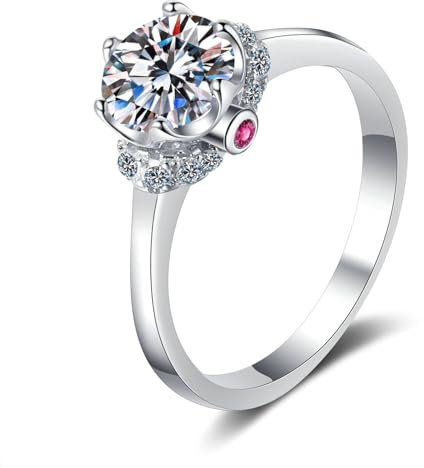KnSam 14 Karat Weißgold Au585 Verlobungsring, 1ct Labor Erstellt Diamant Freundschaftsringe Klassiker Rund Design, 14K Gold Partnerringe Echtgold Schmuck für Damen, Gr.58 (18.5)