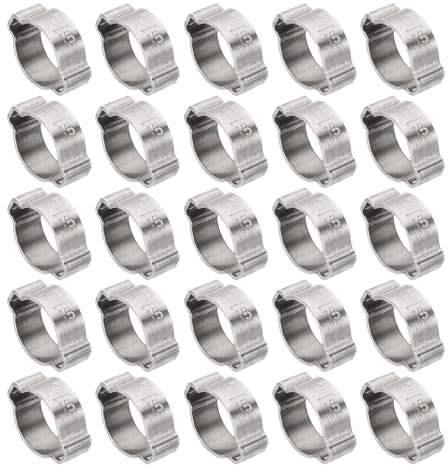 PATIKIL 30 Pack 13-15mm Double Ear Hose Clamp, 304 Stainless Steel O Clip Crimp Rings for Fuel Petrol Pipe Tube Fitting Connections, Silver Tone