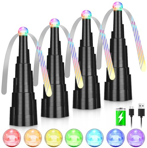 Fly Fans for Tables, Rechargeable Fly Fan Table Top Fan with LED Light, Fly Spinner with Soft Holographic Blades for Picnic, Restaurant, Party, Home, and BBQ (4 Pack)