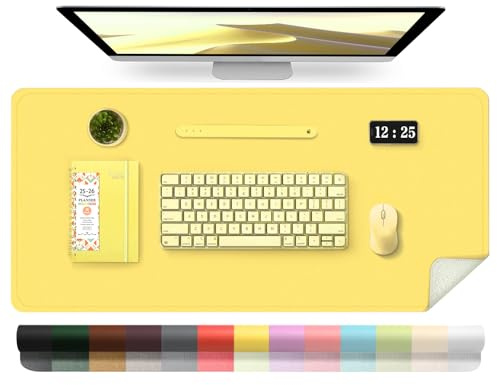 BLESWIN Leder-Schreibtischunterlage, Wasserdichte Laptop-Matte für Den Schreibtisch, Leicht zu Reinigende Büro-Schreibtischmatte, Schreibtischmatte, Große Schreibmatte (Gelb, 100x43cm)