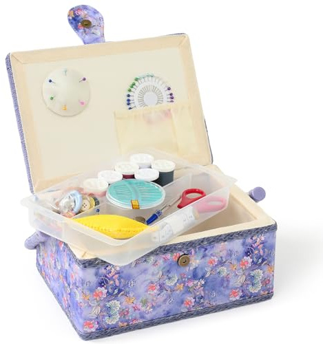 NOTIONSLAND Sewing Baskets for Home, Medium-Sized Sewing Box for Storage and Organisation, Sewing Basket with Accessories, Gift for Christmas, Thanksgiving, Mother's Day (Violet-Blue)
