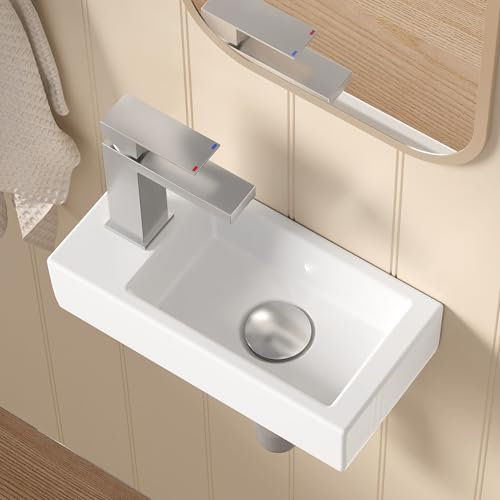 KES Waschbecken Gäste WC Handwaschbecken Klein Keramik Mini Aufsatzwaschbecken Badezimmer Waschschale Weiß Rechteckig Wandmontage (nur Waschbecken), BWS102