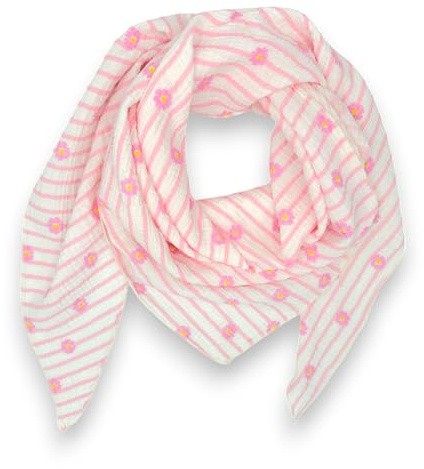 Musselin Tuch Damen gestreiftes Muster mit Blumen Print Frühling/Sommer Baumwolle Halstuch Made Italy Schal (Rosa)