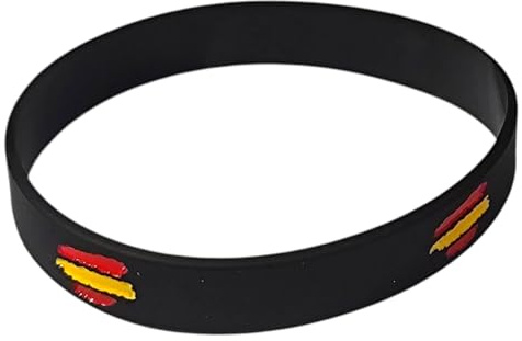 Genérico Pulsera España de Silicona – Color Negro con Bandera de España en Relieve – Unisex, 63 mm de Diámetro Interno, 12 mm de Ancho, 21 cm de Contorno - 1 Unidad