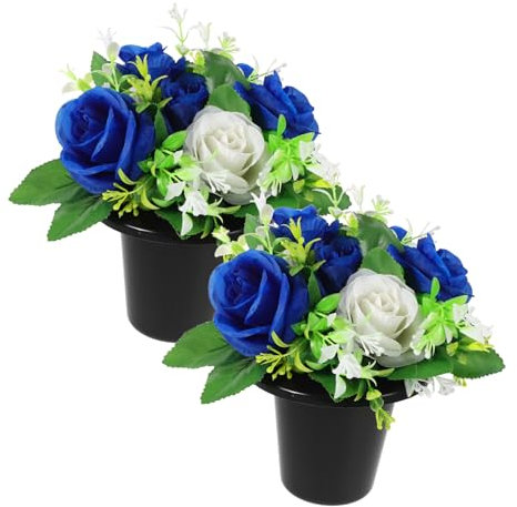 HEMOTON Kunstblumen Für Grabstätten Blumenstrauß Mit Vase Langlebige Seidenblumen Und Kunststoff Für Friedhofsdekoration Tragbares Design Für Feste Und Gedenkanlässe