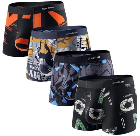 Arjen Kroos Boxershorts för män, 4-pack, boxerkalsonger, kalsonger, hipster, underkläder, trunks retroshorts, Multi-2, S