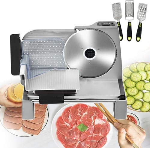PASPRT Affettatrice in Acciaio Inox, Coltello Elettrico e affettatrice da Taglio, Lama Rimovibile in Acciaio Inox da 7,5 '' e Carrello per Alimenti