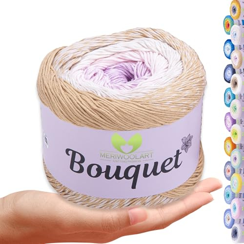 MeriWoolArt Bouquet Baumwollgarn – 100% Baumwolle garn – Häkelgarn & Strickgarn mehrfarbig – 250g, 500m – Ideal für Tücher, Babydecken, Amigurumi, Sommerkleidung & Wohnaccessoires 708