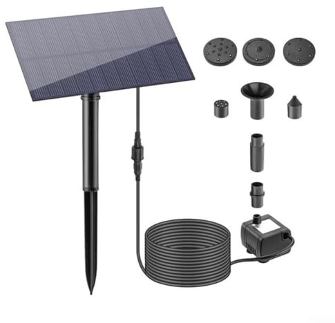 Bulevisiter Pompa dell'acqua a fontana solare, 5 W, 5 V, con pannello solare, 180 l/h, adatta per laghetto da giardino, vasca per uccelli, acquario, decorazione esterna, ugello galleggiante da 50 cm