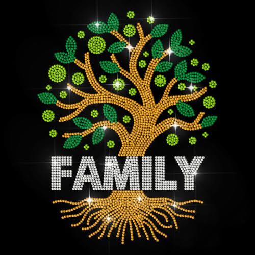 MAYJOYDIY Calcomanía termoadhesiva con diamantes de imitación de árbol genealógico para transferencia de calor para el día de la reunión familiar, parche de transferencia de calor, aplique de