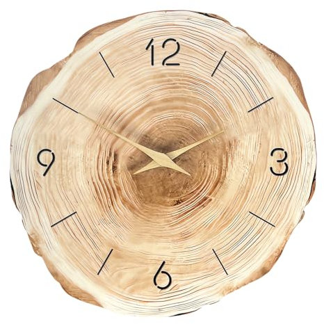 AOOOWER Orologio da parete moderno minimalisti con venature del legno con anelli annuali stampa silenzioso senza ticchettio per soggiorno ufficio a batteria