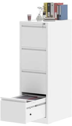DWVO Aktenschrank mit 4 Schubladen, Kippschutz, abschließbarer Aktenschrank für Zuhause und Büro, Aufbewahrungsschränke passend für Letter/Legal/A4, 45,8 x 62 x 133 cm, Weiß