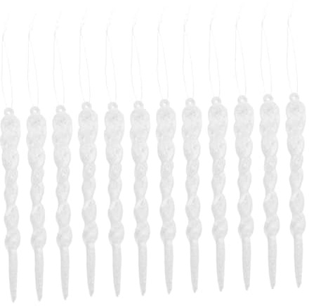 HIAKDOFT Adornos Colgantes De Carámbanos Transparentes De Simulación 13 Cm Plástico Blanco Purpurina Decoración Navideña para Árbol, Ventana y Puerta Juego De 12 Unidades DIY
