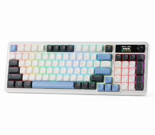 Redragon K719 Wireless Gasket Gaming Keyboard w/Hype Screen & Knob, 95 Keys Mechanical Keyboard, Easy-Control 1.14’’ TFT Info Display, 5-Layer Noise Dampener, Round PBT Keycaps, Mint Mambo Switch