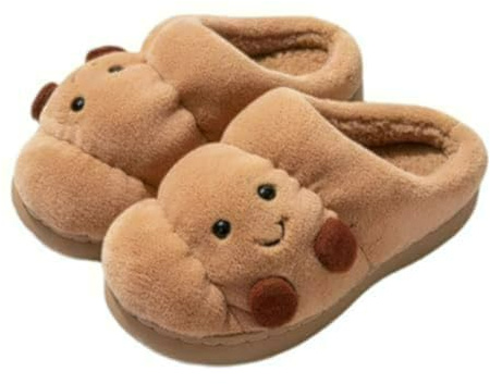 Layheld Croissant Fuzzy Slippers Women Open Back& Closed Back Cute House Shoes 1.4” Y2k Aesthetic Warm Non-Slip Indoor Fluffy Slippers (brown,7)