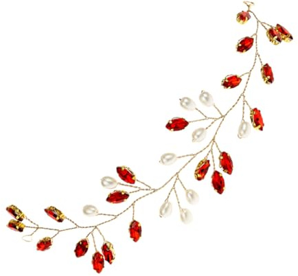 LIFKOME Vigne de Cheveux Rouge Ornée de Perles et Strass Bandeau Mariage Femme Accessoire de Mariée Délicat pour Coiffures de Fête et Cérémonie Ornement Floral Élégant