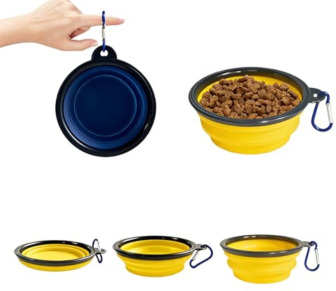 RQzaufania Paquete de 2 cuencos plegables grandes para perros con mosquetones, cuencos portátiles para comida y agua para mascotas, borde moldeado de una sola pieza para evitar el colapso. Adecuado
