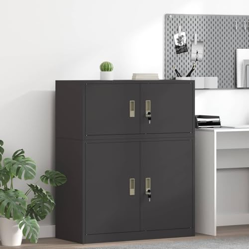 Teenpull Armadietto portaoggetti in acciaio nero 90 x 40 x 40 cm con ante chiudibili, armadio da ufficio compatto per casa, organizzazione di cartelle, documenti e spazio di archiviazione nello studio
