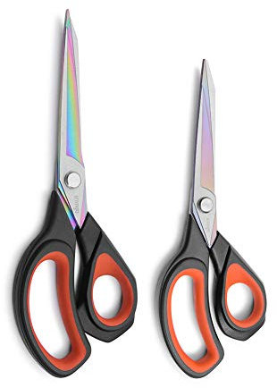 LIVINGO 2 Pack Premium Tailor Scissors Heavy Duty Multi-Purpose Titanium Coating Forged Stainless Steel Sewing Fabric Leather Dressmaking Soft Touch Shears Professional Crafting (22+24CM)