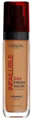 L'Oréal Paris make-up, vattentät och långvarig, flytande foundation med SPF 25, enkel 32H Fresh Wear Makeup, nr 340 koppar, 30 ml