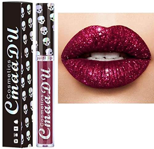 Allbesta 8 Farben Diamond Glitter Shimmer Lip Gloss Skull Liquid Lippenstift Metallic Matte Glossy Langlebig Make-up