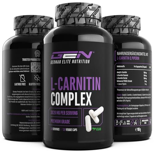 L-Carnitin Triple Komplex - 3000 mg pro Tagesportion - Hochdosiert & Vegan - Premium-Formel mit Acetyl-, Tartrat- & L-Carntin Fumarat - 120 Kapseln