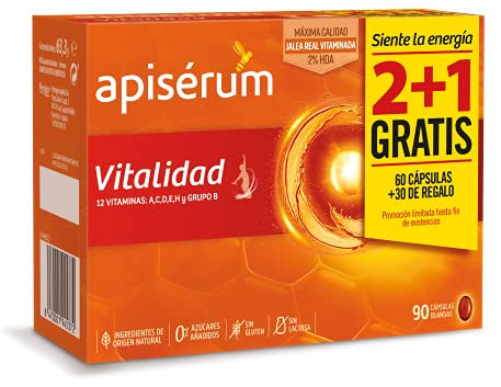 APISERUM Pack Vitalidad Cápsulas - 3 meses de tratamiento - Jalea Real con Vitamina C - Multivitamínico - Vitaminas A,C,D,E,H y grupo B Ayuda a reforzar el sistema inmunitario*