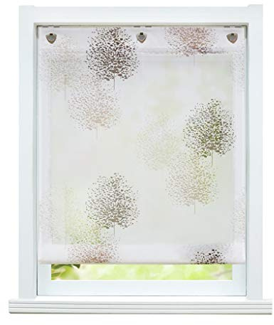 ESLIR Raffrollo ohne Bohren Raffgardine mit Ösen Bäume Muster 120x140cm | Weiß,Transparent,Gardinen mit U-Haken,Ösenrollo Modern,1Stück,Mit Hakenaufhängung,Bändchenrollo für Fenster innen