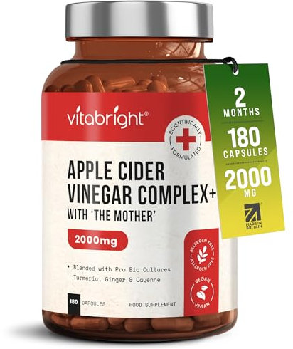 Apple Cider Vinegar with Mother 2000mg | 2 Month Supply | 180 Apple Cider Vinegar Capsules | ACV & Probiotics & Cayenne Pepper Capsules | Keto Tablets Alternative to Gummies | VitaBright ACV Complex
