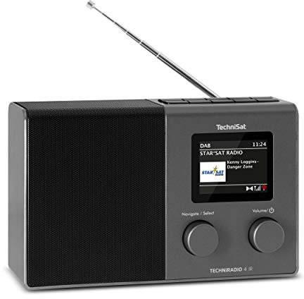 TechniSat TECHNIRADIO 4 IR – kompaktes Internetradio-Designradio (DAB+, UKW, Internet via WLAN, dimmbares Farbdisplay, Wecker, Equalizer, Programmspeicher, 3 W Monolautsprecher) schwarz/Silber