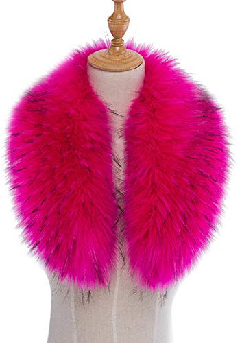 ihreesy Kunstpelz Schal,Luxuriös 90cm Fellimitat Fuchs Pelzkragen Schals Wärm Winterschal Kunstpelzkragen Wintermantel Fauxpelzkragen Flauschig Kunstfell Kapuze Winterschal,Rot Rosa