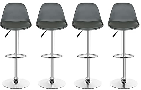 Homewell Barstol set om 2/4/6/8, justerbar höjd, med ryggstöd, roterbar, kökspall, bistropall, 360° snurrstol, kan belastas 150 kg (4 grå)