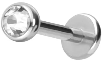 PIERCINGLINE Piercing in acciaio chirurgico con sfera di cristallo per labret, orecchio, naso, labbra, colori e dimensioni selezionabili, 6 mm