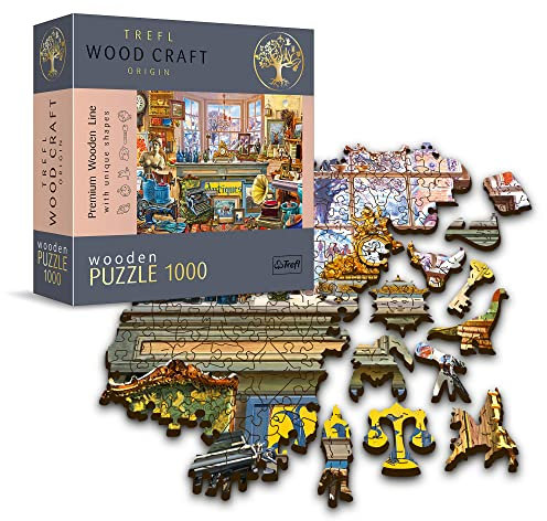 Trefl - Holz Puzzles: Antikladen - 1000 Teile, Wood Craft, Unregelmäßige Formen, 100 Figuren, Modernes Premium Puzzlespiel, DIY, für Erwachsene und Kinder ab 12 Jahren
